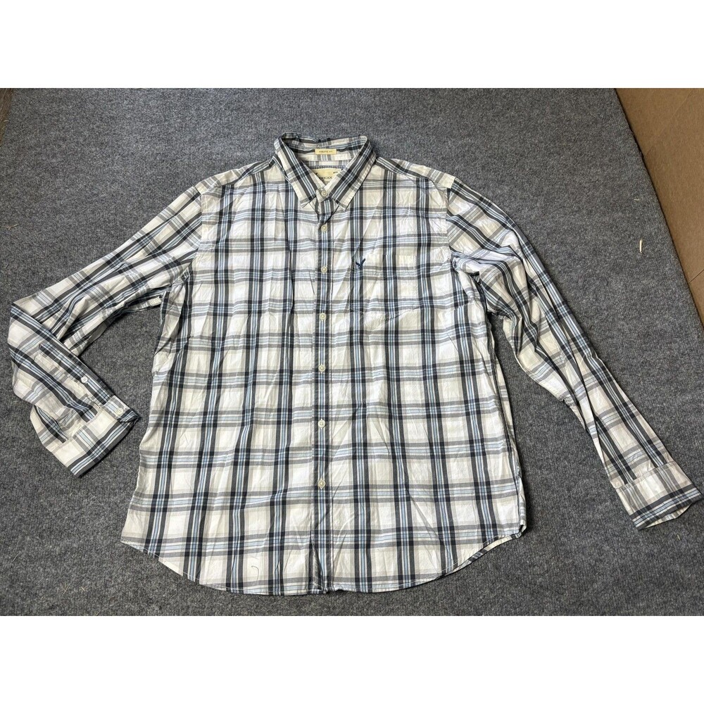 American Eagle Outfitters Shirt Mens XL Blue Plaid Long Sleeve Button-Up Casual